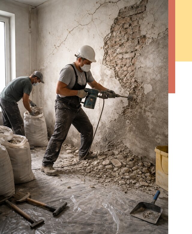 Демонтаж штукатурки со стен в Алейске от 7424 руб/м² — быстро и недорого | ОТДЕЛОЧНИК-Лук