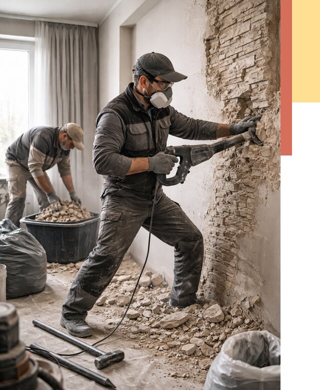 Демонтаж декоративного камня в Алейске от 1495 руб/м² — быстро и недорого | ОТДЕЛОЧНИК-Лук