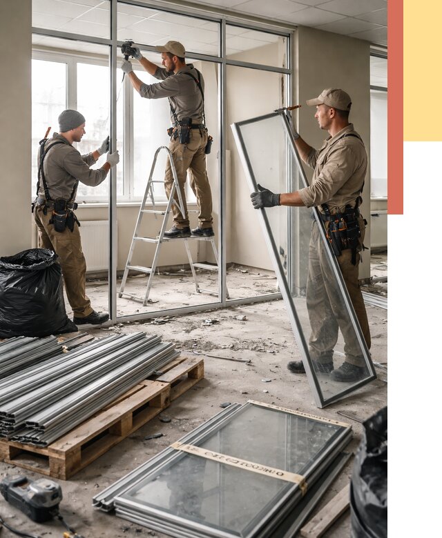 Демонтаж алюминиевых перегородок в Алейске от 4331 руб. — быстро и недорого | ОТДЕЛОЧНИК-Лук