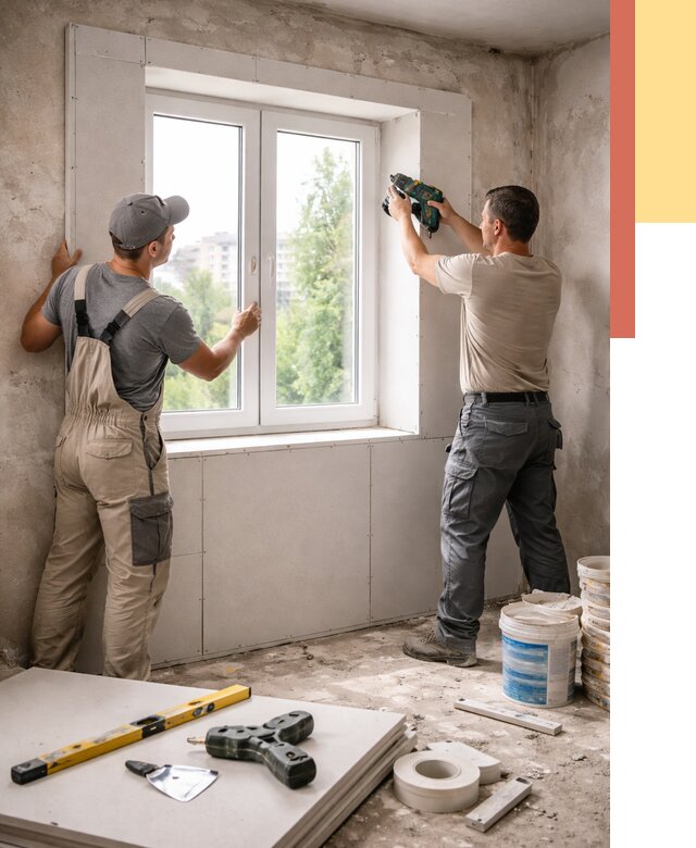 Монтаж откосов из гипсокартона в Алейске от 4640 руб. под ключ | ОТДЕЛОЧНИК-Лук