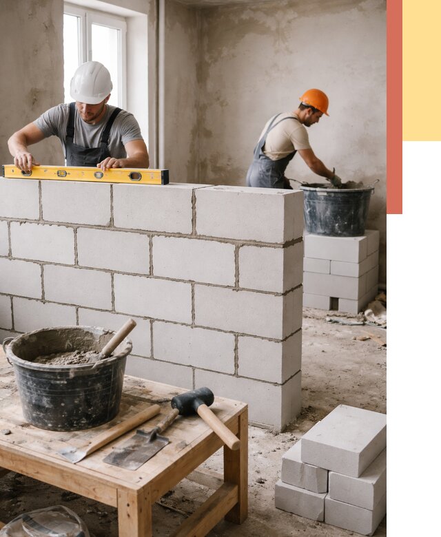 Кладка перегородок из газобетона в Алейске от 3300 руб. под ключ | ОТДЕЛОЧНИК-Лук