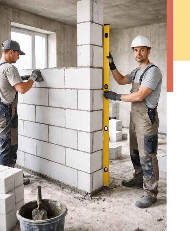 Кладка перегородок из пеноблока в Алейске от 1856 руб. под ключ | ОТДЕЛОЧНИК-Лук