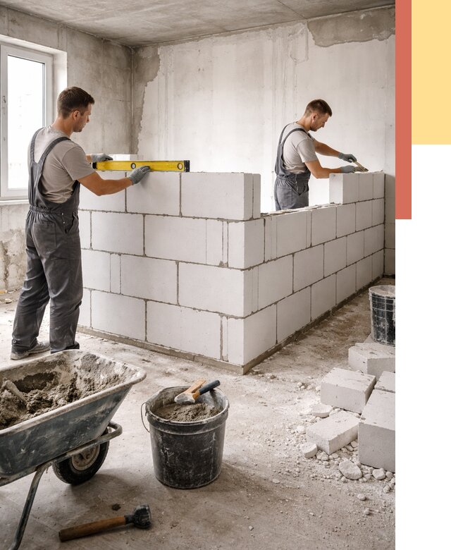 Кладка перегородок из ПГП в Алейске от 2578 руб./м2 — монтаж и возведение под ключ | ОТДЕЛОЧНИК-Лук