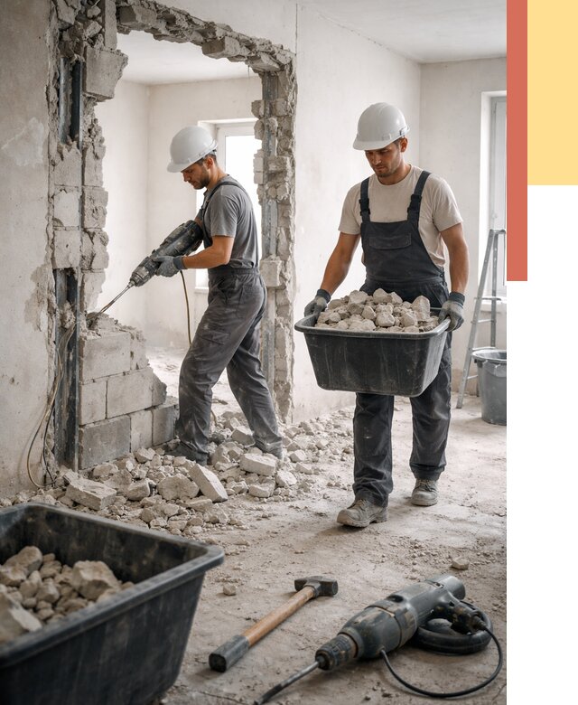 Демонтаж блоковых перегородок в Алейске от 3867 руб. — быстро и недорого | ОТДЕЛОЧНИК-Лук