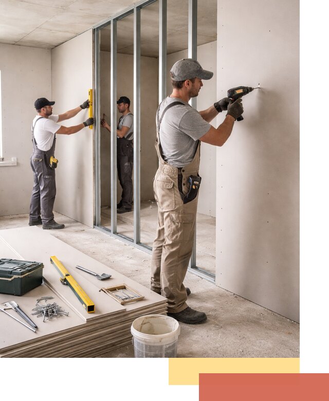 Однослойная перегородка из гипсокартона в Алейске под ключ, монтаж и отделка