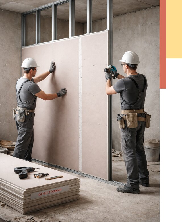 Перегородка из огнестойкого гипсокартона в Алейске от 1908 руб. под ключ | ОТДЕЛОЧНИК-Лук