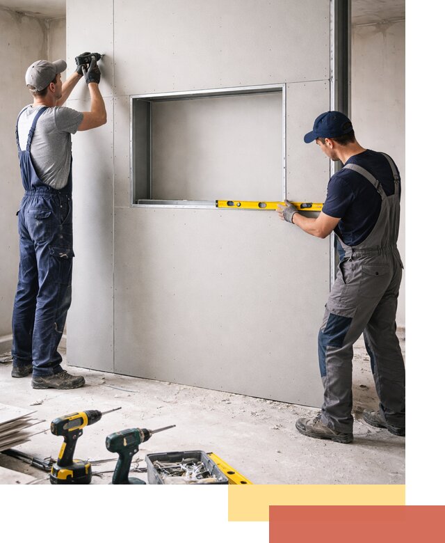 Перегородка из гипсокартона с нишей под декор в Алейске