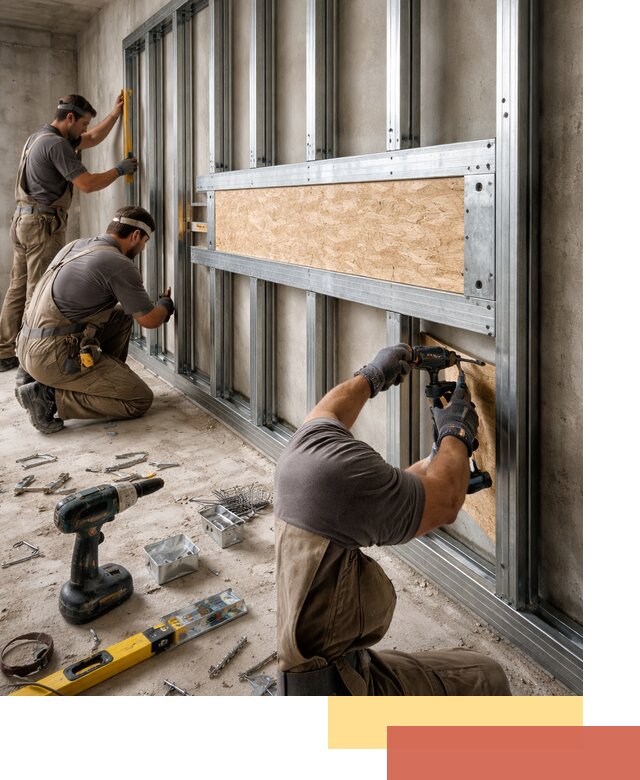 Усиленная перегородка для крепления тяжёлых конструкций в Алейске