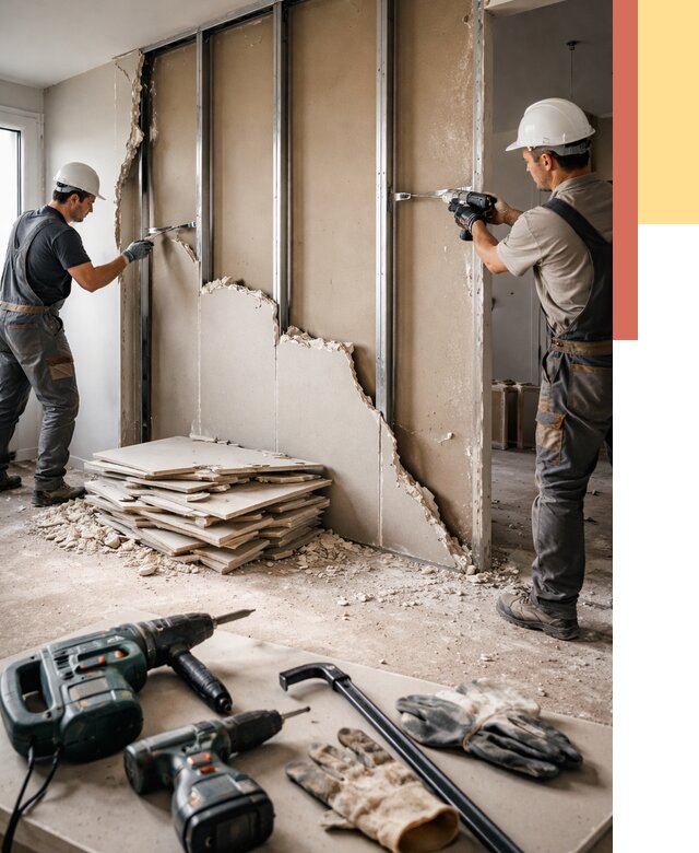 Демонтаж перегородки из гипсокартона в Алейске от 1237 руб. быстро и недорого | ОТДЕЛОЧНИК-Лук