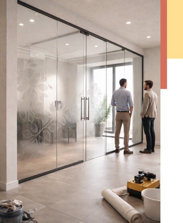 Стеклянные перегородки с рисунком в Алейске от 12889 руб. монтаж и нанесение | ОТДЕЛОЧНИК-Лук