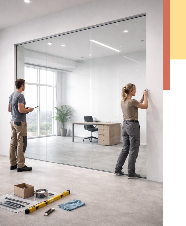 Перегородки из закаленного стекла в Алейске от 9795 руб. под ключ | ОТДЕЛОЧНИК-Лук