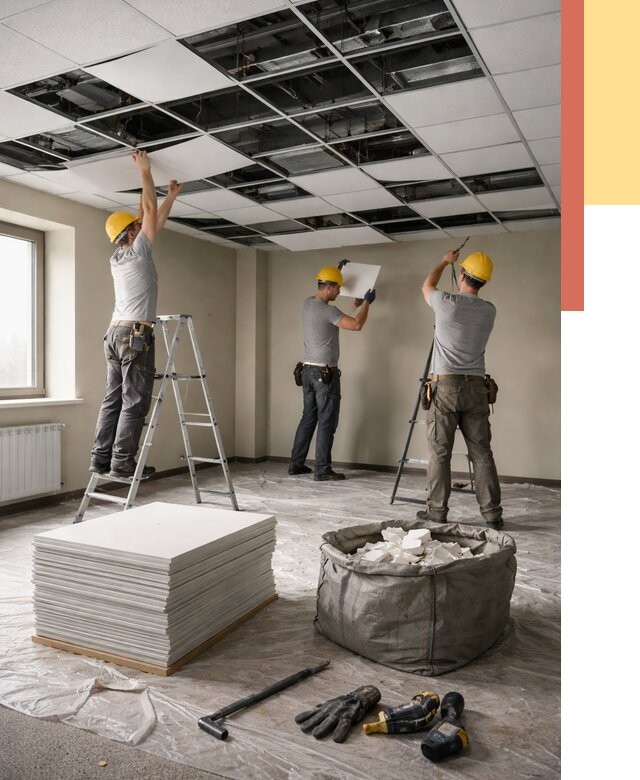 Демонтаж потолка Армстронг в Алейске от 4640 руб. быстро и недорого | ОТДЕЛОЧНИК-Лук