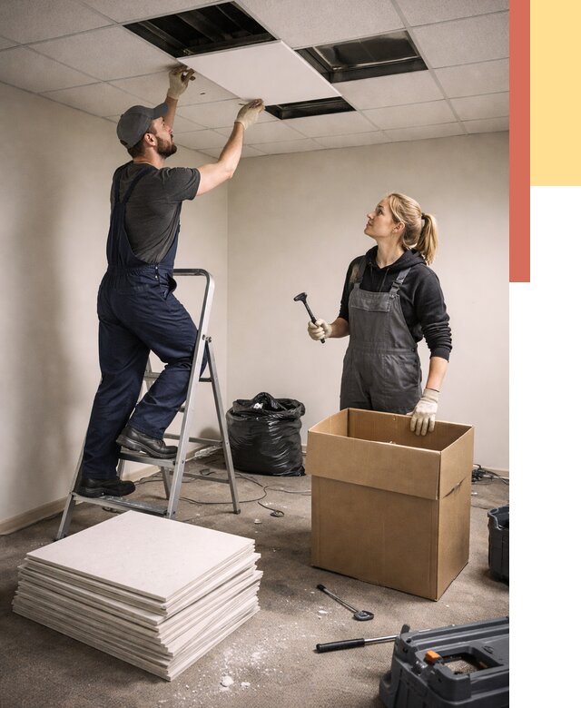 Демонтаж потолочной плитки в Алейске от 4640 руб. быстро и недорого | ОТДЕЛОЧНИК-Лук