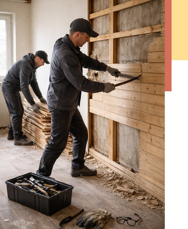 Демонтаж вагонки в Алейске от 3918 руб/м2 — быстро и недорого | ОТДЕЛОЧНИК-Лук