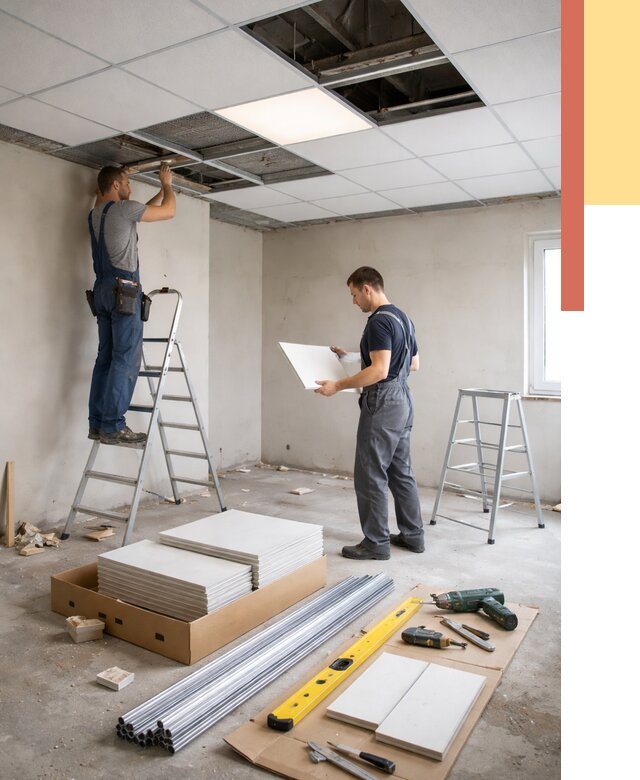 Монтаж потолка армстронг в Алейске от 4640 руб/м2 — быстрая установка под ключ | ОТДЕЛОЧНИК-Лук