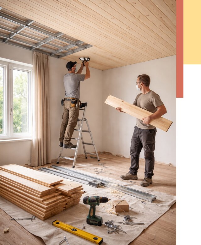 Монтаж потолка из вагонки в Алейске от 6702 руб. | Быстро и недорого — ОТДЕЛОЧНИК-Лук