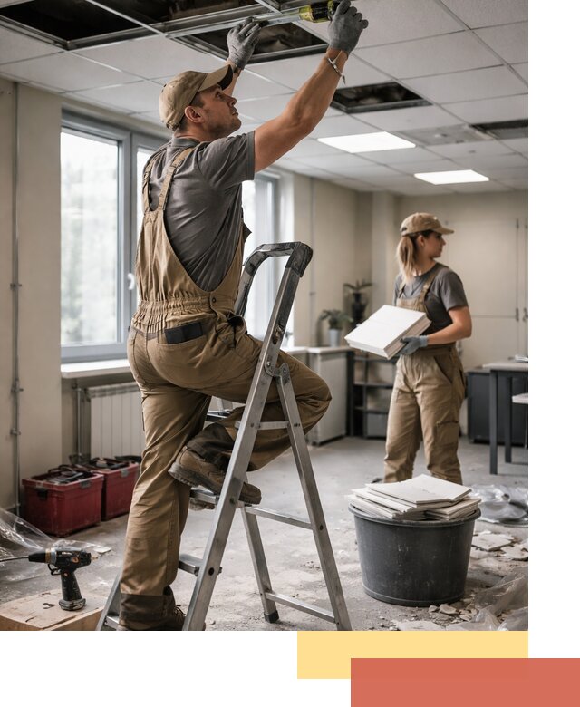 Ремонт потолка Армстронг и замена плит в Алейске