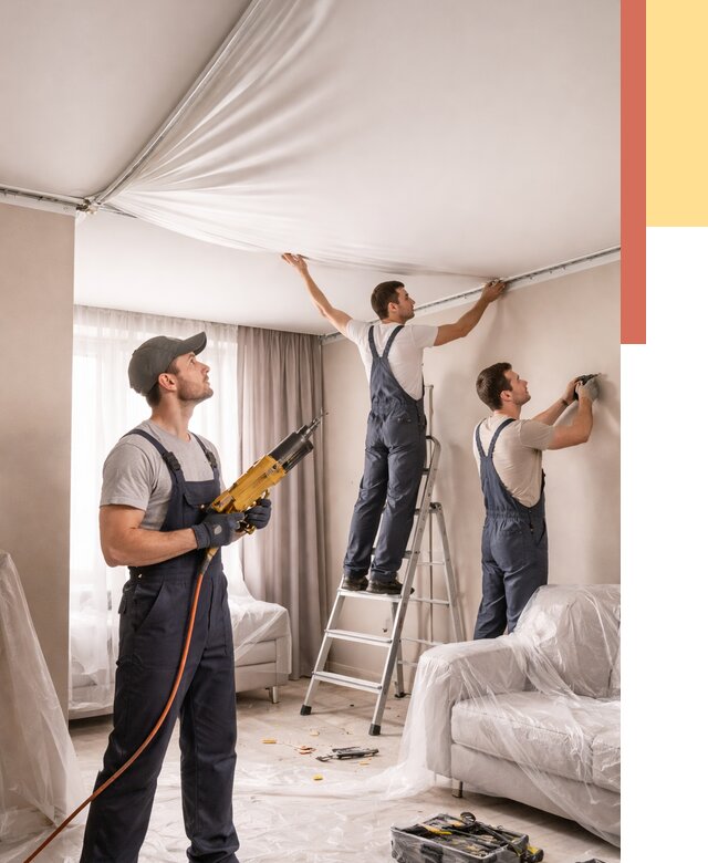 Установка натяжного потолка в Алейске от 4640 руб. | Быстро и недорого — ОТДЕЛОЧНИК-Лук