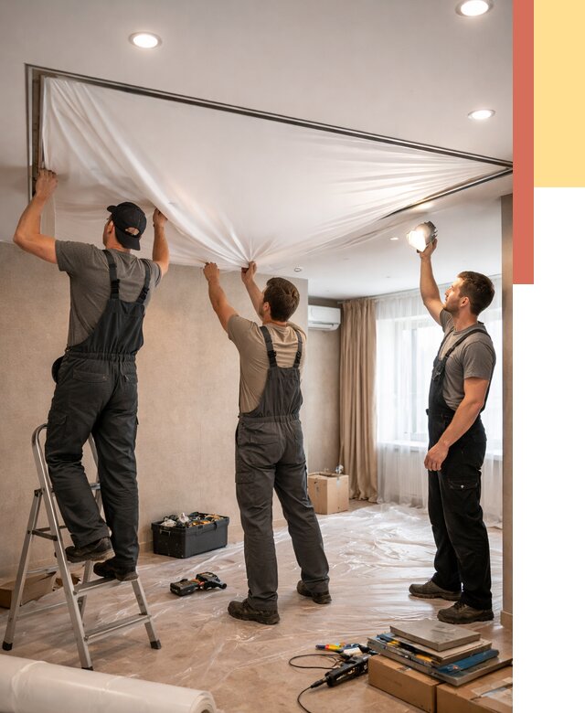 Монтаж ПВХ натяжного потолка в Алейске от 3609 руб. под ключ | ОТДЕЛОЧНИК-Лук