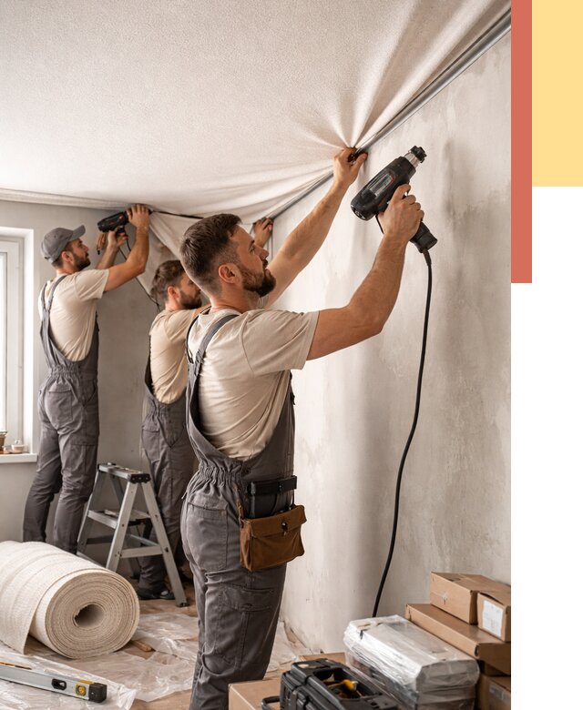 Монтаж фактурного натяжного потолка в Алейске от 773 руб. — ОТДЕЛОЧНИК-Лук