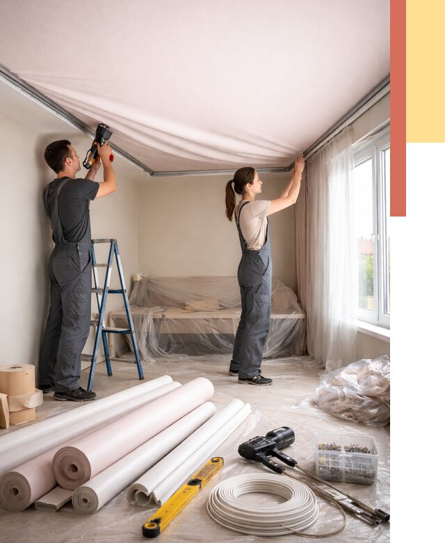 Монтаж цветного натяжного потолка в Алейске от 4331 руб/м² — быстро и недорого | ОТДЕЛОЧНИК-Лук