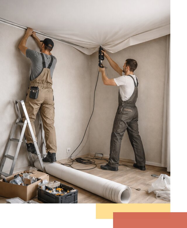 Монтаж цветного натяжного потолка в Алейске за один день