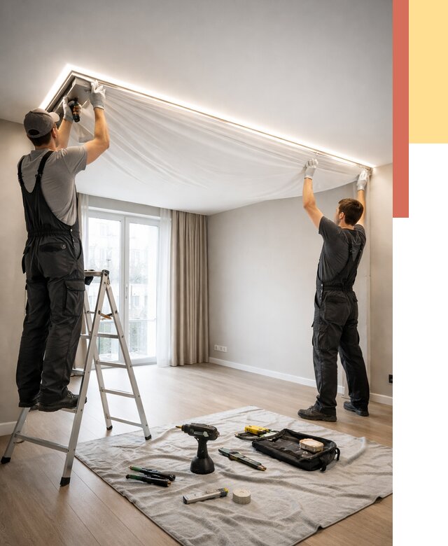 Монтаж парящего натяжного потолка в Алейске от 4640 руб. быстро и недорого | ОТДЕЛОЧНИК-Лук