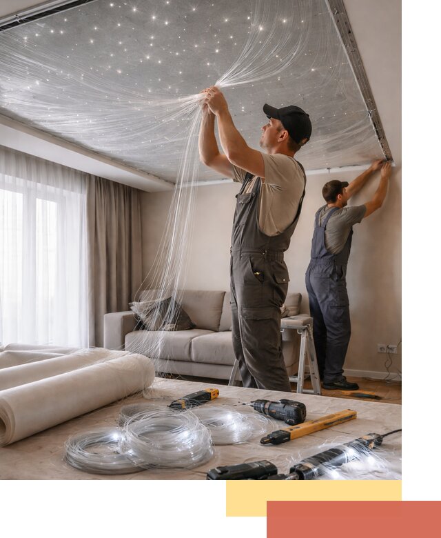 Монтаж натяжного потолка «Звездное небо» в Алейске