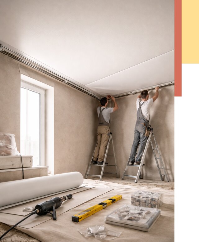 Монтаж натяжного потолка в спальне в Алейске от 3918 руб. под ключ | ОТДЕЛОЧНИК-Лук