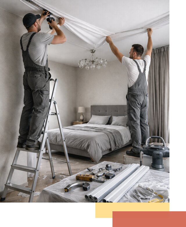 Монтаж натяжного потолка в спальне в Алейске