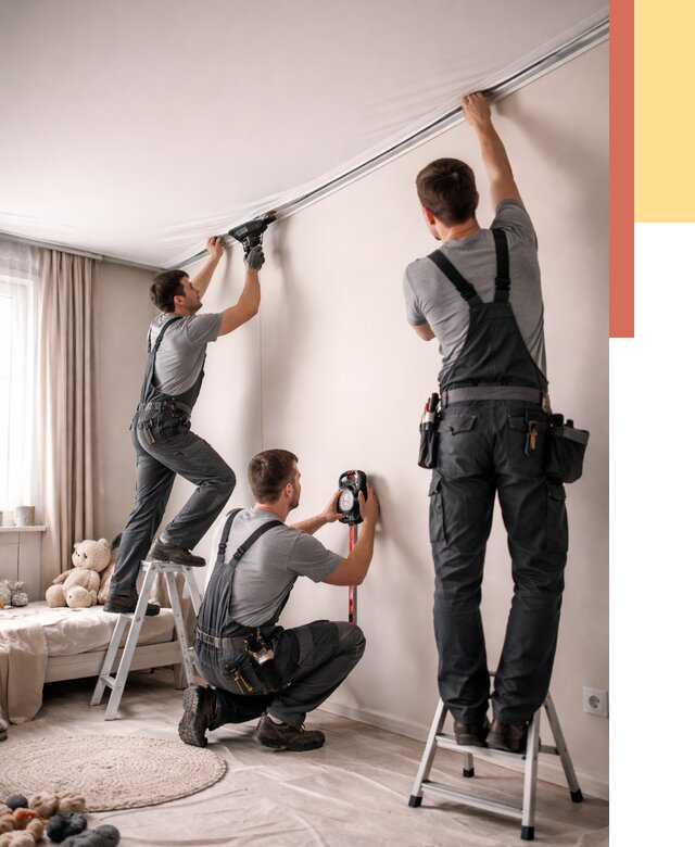 Монтаж натяжного потолка в детской в Алейске от 3609 руб. — быстро и недорого | ОТДЕЛОЧНИК-Лук