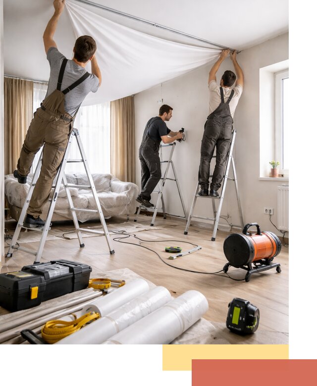 Монтаж натяжного потолка в гостиной в Алейске