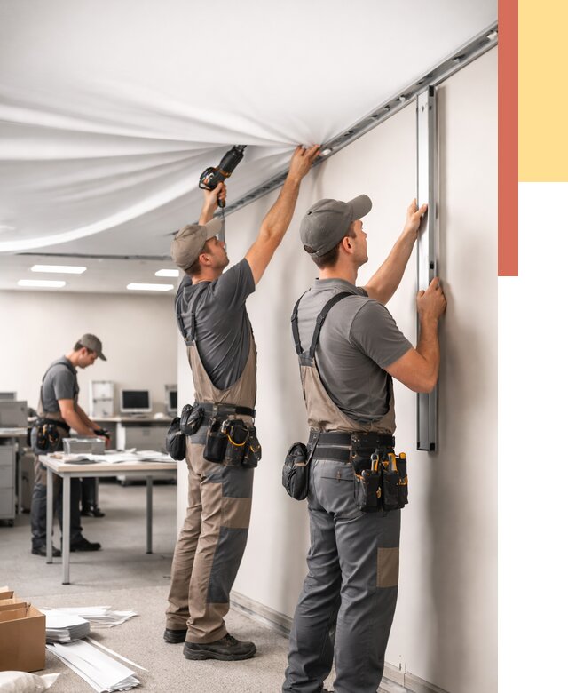 Монтаж натяжного потолка в офисе в Алейске от 464 руб/м² — быстро и недорого | ОТДЕЛОЧНИК-Лук