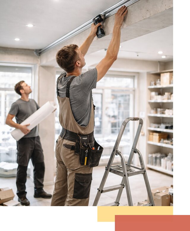 Монтаж натяжных потолков в магазине в Алейске