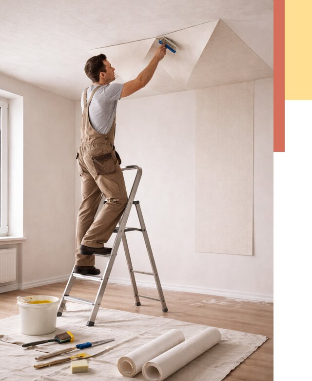 Поклейка обоев на потолок в Алейске от 4640 руб. быстро и недорого | ОТДЕЛОЧНИК-Лук